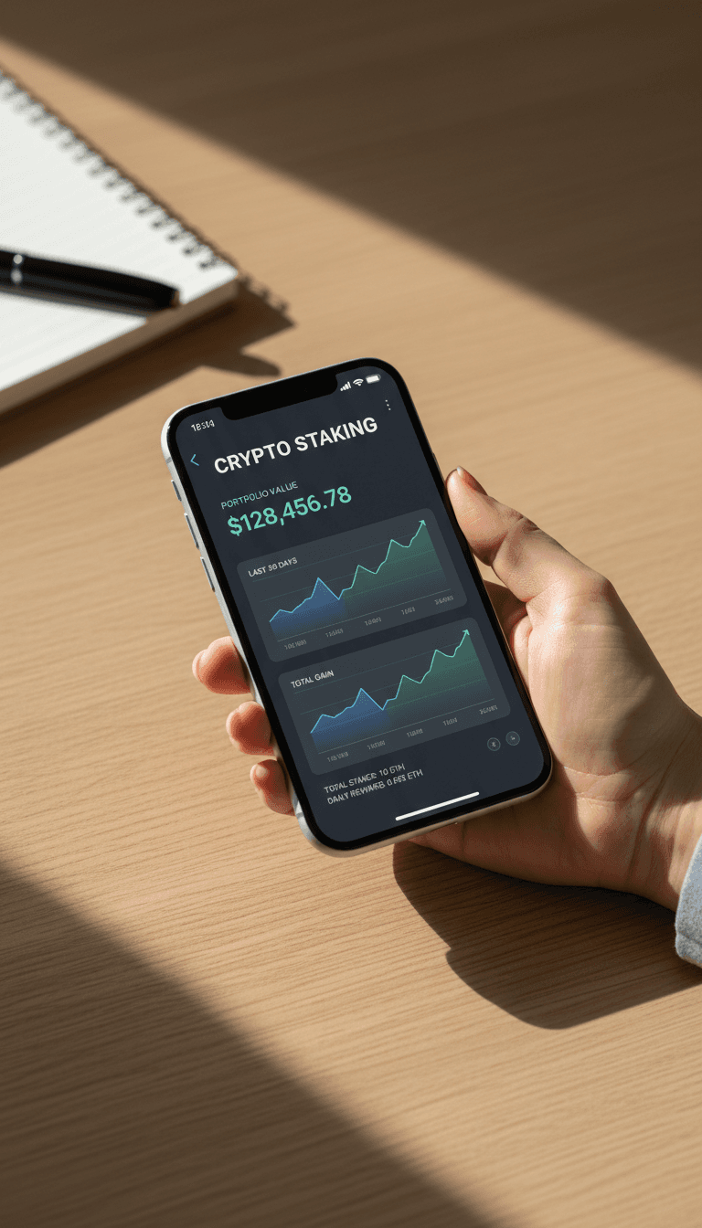 Person viewing Unlimited Stake Kings staking dashboard on smartphone